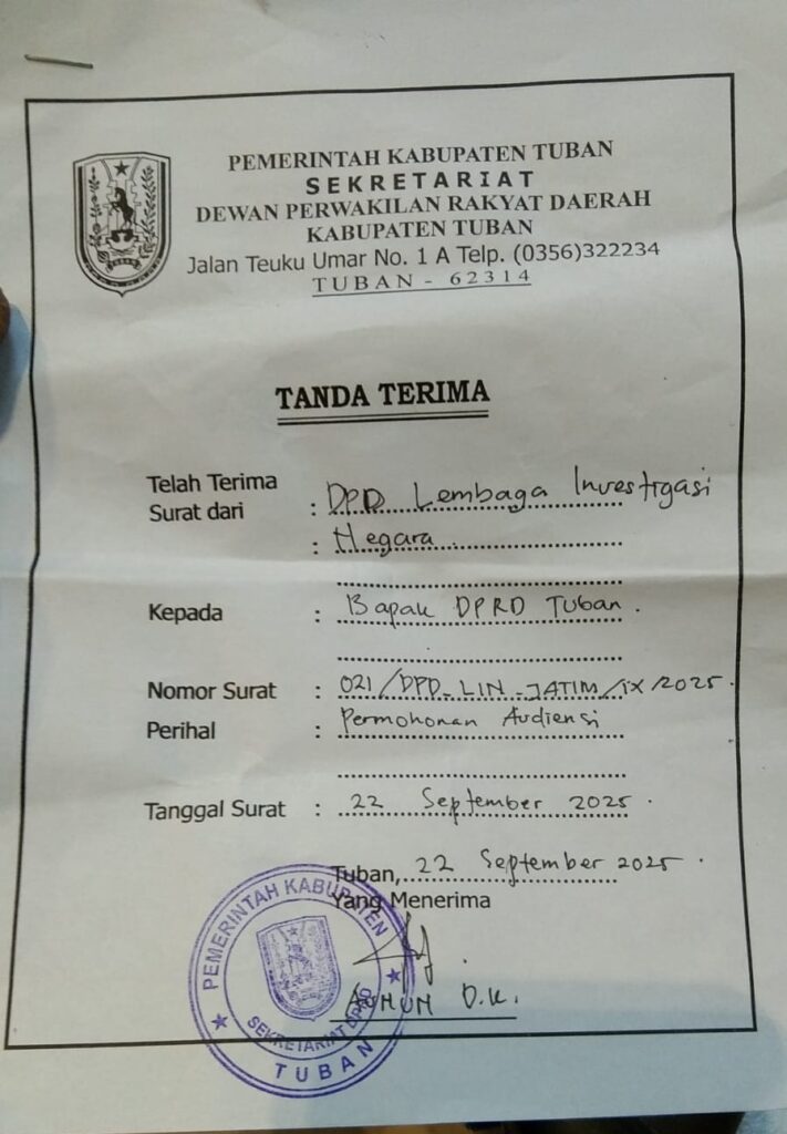 tanda terima surat LIN di dprd Tuban