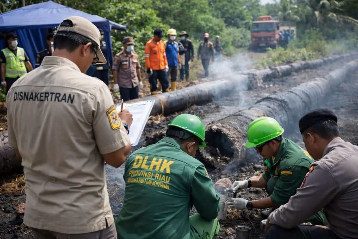 Disnakertrans dan DLHK Riau Turun Lapangan, Investigasi Terpadu Insiden Pipa Migas Dilakukan Menyeluruh