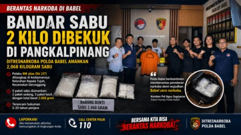 Ditresnarkoba Polda Babel Tangkap Bandar Narkoba Di Pangkalpinang, 2,068 Kilogram Sabu Diamankan