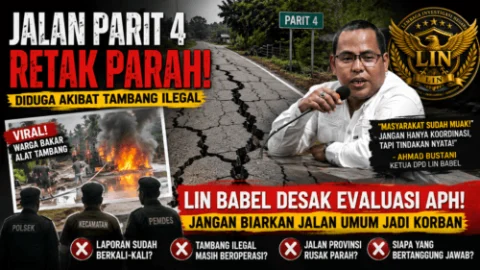 Jalan Raya Parit 4 Retak Diduga Akibat Tambang Liar, Video Warga Bakar Alat Tambang Viral – LIN Babel Soroti Lambannya Respons APH