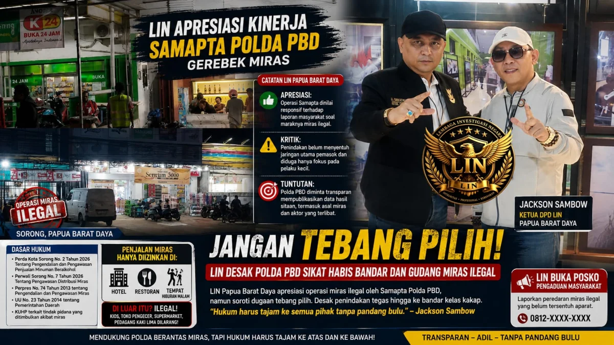 LIN Papua Barat Daya Apresiasi Operasi Miras Polda PBD, Namun Soroti Dugaan Penindakan Tebang Pilih