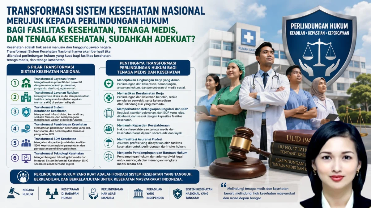 Transformasi Sistem Kesehatan Nasional Merujuk kepada Perlindungan Hukum Bagi Fasilitas Kesehatan, Tenaga Medis, dan Tenaga Kesehatan, Sudahkah Adekuat?