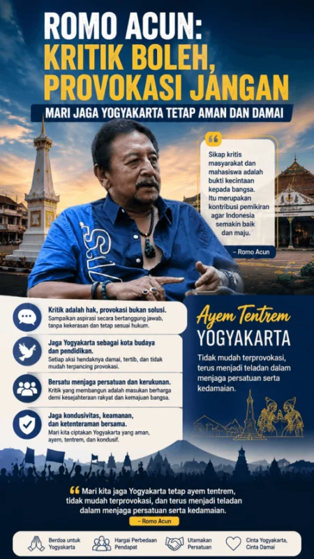 Romo Acun: Kritik Boleh, Provokasi Jangan; Mari Jaga Yogyakarta Tetap Aman dan Damai