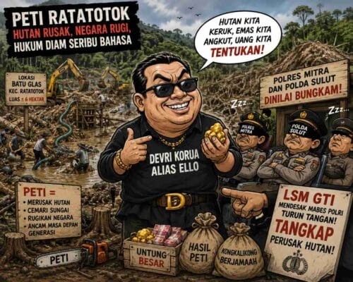 Devri Korua Alias Ello Diduga Bebas Jalankan PETI di Batu Glas Ratatotok, LSM GTI Minta Mabes Polri Turun Tangan
