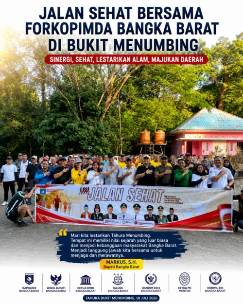 Kapolres Bangka Barat Jalan Sehat Bersama Forkopimda di Bukit Menumbing, Bupati Markus: Mari Lestarikan dan Promosikan Menumbing