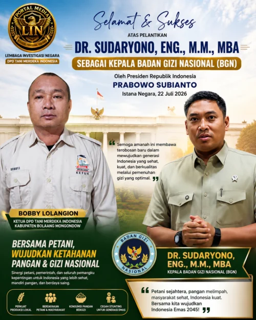 Ketua Tani Merdeka Bolmong Apresiasi Pelantikan Dr. Sudaryono sebagai Kepala Badan Gizi Nasional