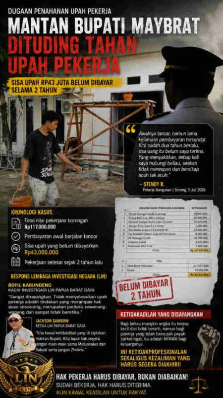 Diduga Tahan Sisa Upah Pemborong Selama Dua Tahun, Mantan Bupati Maybrat Disorot