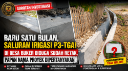 Baru Satu Bulan, Saluran Irigasi P3-TGAI di Desa Buker Diduga Retak, Papan Informasi Proyek Dipertanyakan