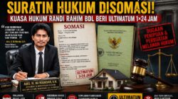 Bukan Lagi Sekadar Soal Utang, Suratin Hukum Disomasi: Kuasa Hukum Randi Rahim BDL Beri Ultimatum 1×24 Jam