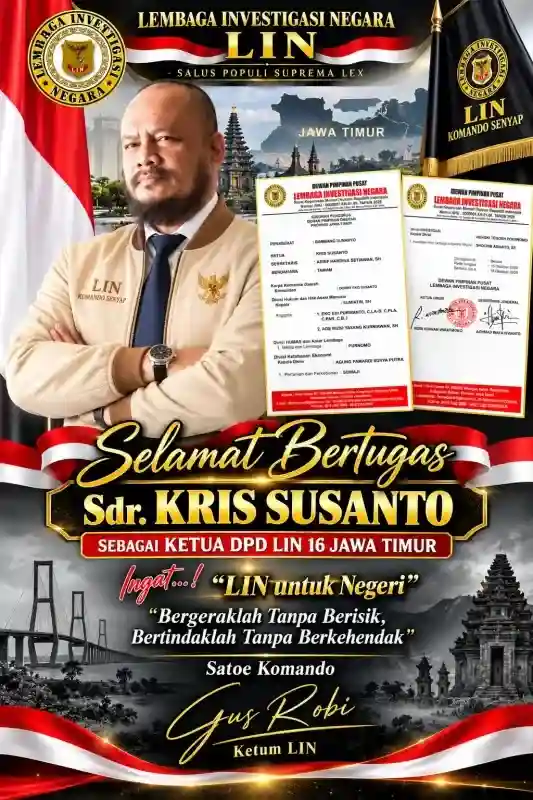 KETUM DPP LIN R.I. WIRATMOKO UCAPKAN SELAMAT BERTUGAS KEPADA KRIS SUSANTO, RESMI JABAT KETUA DPD LIN JAWA TIMUR!