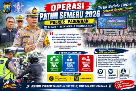 Operasi Patuh Semeru 2026 Berlangsung 14 Hari, Polres Pasuruan Pastikan Penindakan Tegas dan Humanis